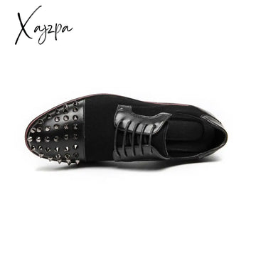 Xajzpa - Men Shoes Punk Rivet Black Lace-Up Breathable Casual Fashion Handmade For Dress